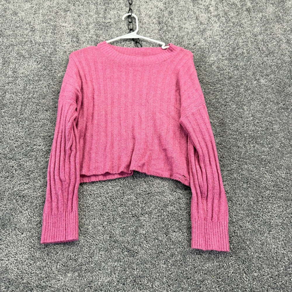 American Eagle Sweater Womens Extra Small Pink Ribbed Knit Cropped Crew Neck